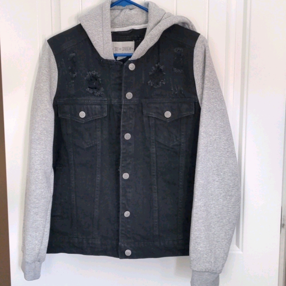 Destressed black denim jacket